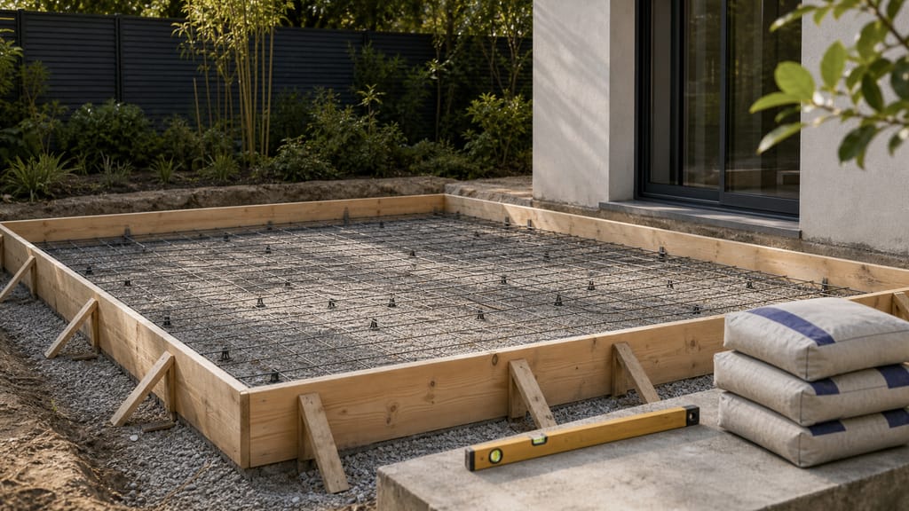 Sol brut et structure maçonnée dans un intérieur en rénovation