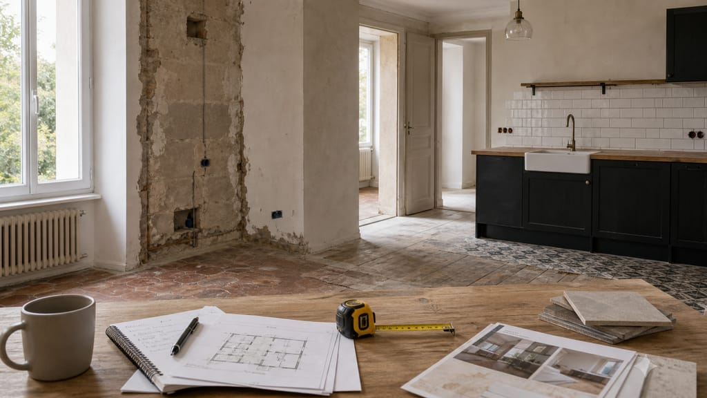 Travaux avant achat immobilier Maison contemporaine au crépuscule avec volumes rénovés et jardin